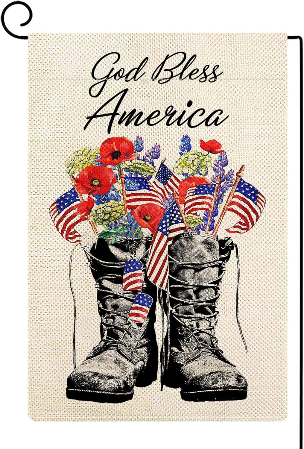 ORTIGIA Patriotic Memorial Day Garden Flag 12x18 Inch Double Sided God Bless America Yard Flags 4th of July Independence Day American Freedom Boots Veteran Soldier Yard Outdoor Decor