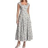 Auraxe Corset Midi Dress Summer Spring Casual Flowy A Line Square Neck Wedding Guest Dresses for Women with Pockets 2026