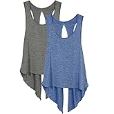 icyzone Tie Back Yoga Tops for Women, Lightweight Workout Athletic Tanks, Breathable Gym Shirts
