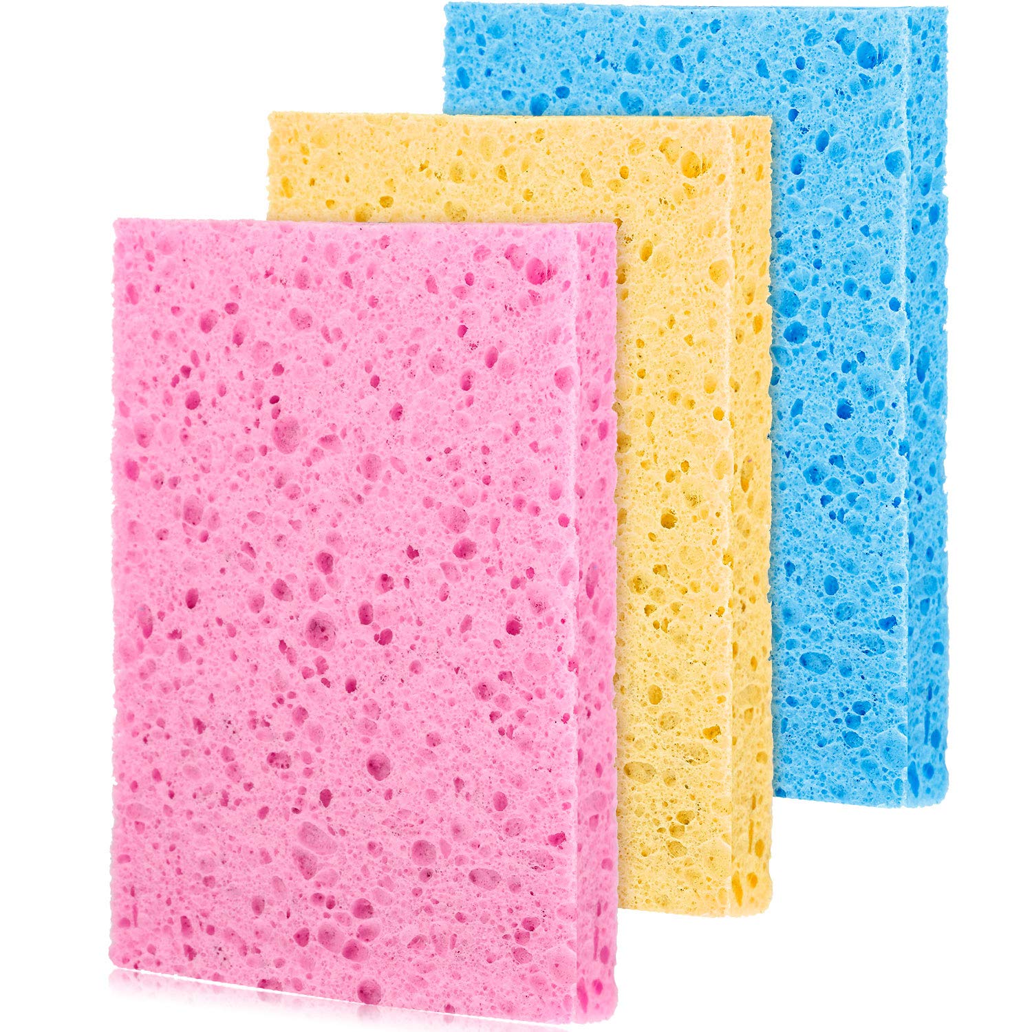 Boao 3 Count Cellulose Sponge, Absorbent Kitchen Sponge Cloth, Reusable, Odor Resistant, 3 Colors