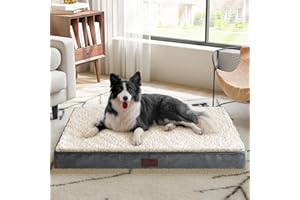 Figopage Dog Beds for Large Sized Dog Orthopedic-Waterproof Large Dogs Bed for Crate, Egg Foam Big Pet Bed Mat with Ultra Soft Sherpa Surface and Removable Cover
