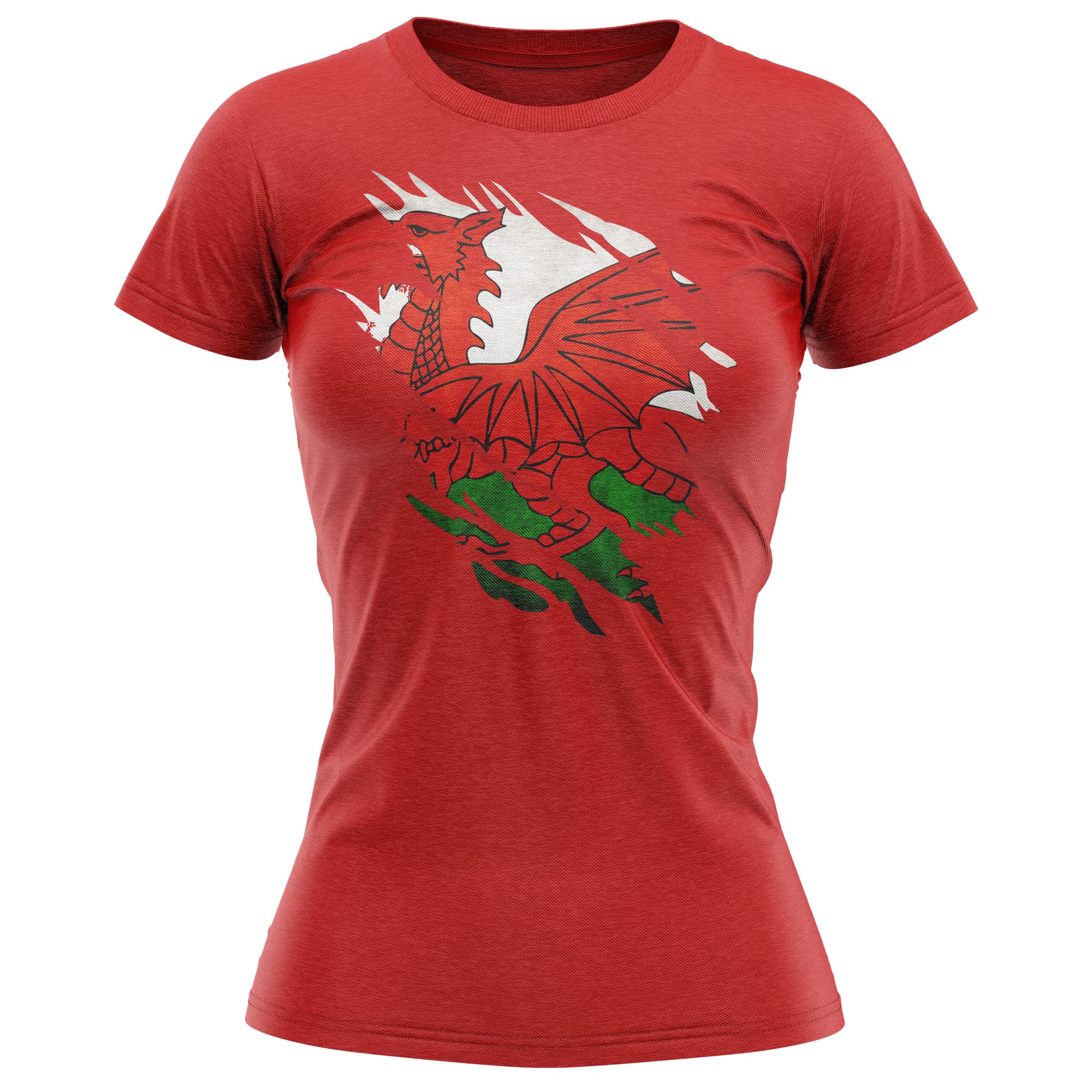 Purple Print House Wales Torn Womens T Shirt, Wales Rugby Gifts, Wales Flag Torn, Welsh Gift, Cymru Rugby Girls Shirt, Wales Present for Her, XL, Red
