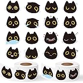 BkeeCten Black Cat Stickers Rolls - 1000 Pcs Black Cat Head Memes Waterproof Vinyl Reusable Laptop Stickers Coloring Book Scrapbook Water Bottle Page Activity Pad Birthday Party Favors Gift Skateboard