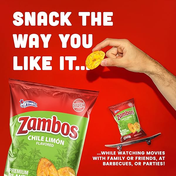 ZAMBOS CHILE LIMÓN PLANTAIN CHIPS, 2.47 OZ – CRUNCHY SNACK, GLUTEN FREE – BOLD CHILI LIME FLAVOR – (PACK OF 8)