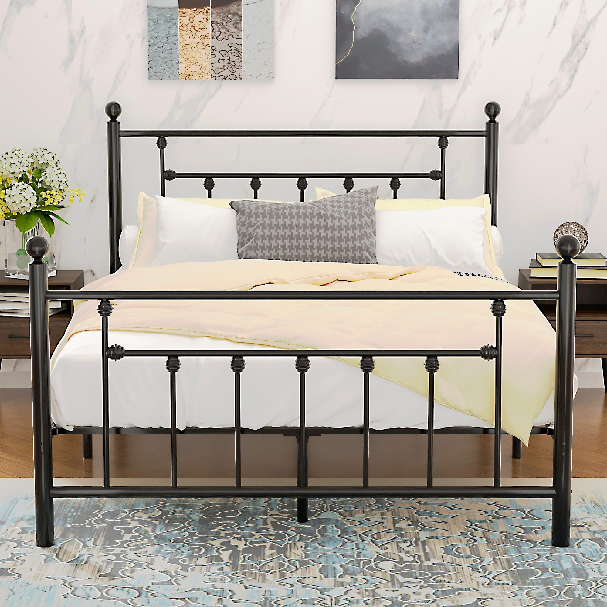 Photo 1 of VECELO Full Size Metal Platform Bed Frame with Headboard,No Box Spring Needed/Mattress Fundation/Victorian Vintage Style,Black