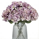 Blooming Paradise 2Bouquets Artificial Fake Flowers Silk Hydrangea Arrangements Wedding Bouquets Decorations Plastic Floral Home Kitchen Garden Party Festival Bar DIY(Grey Purple,5 Flower Heads)