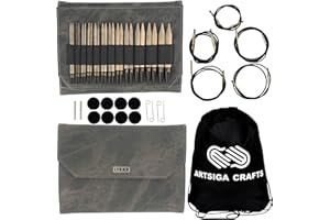 Lykke Driftwood 5 in. Complete Set US Sizes 4, 5, 6, 7, 8, 9, 10, 10.5, 11, 13, 15, 17 Interchangeable Circ. Knitting Needles for DK, Worsted, Chunky Yarns, Birch, 5 Cords, Grey DM Case, Project Bag