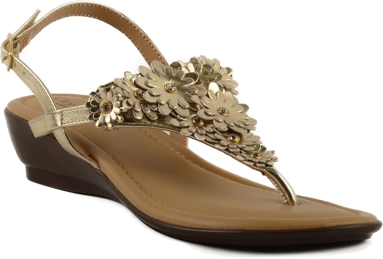Amazon.com | City Classified Comfort Women's Gina Wedge Thong Sandal (8.5, Lt. Gold) | Platforms 