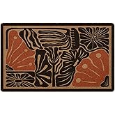 XLDLIOO Boho Floral Door Mat, Boho Floral Doormat, Black Flower Welcome Front Door Mat Outside Indoor Outdoor Entrance, Botanical Artificial Coir Doormats Rugs for Patio Entry Home Decor, 30x17in