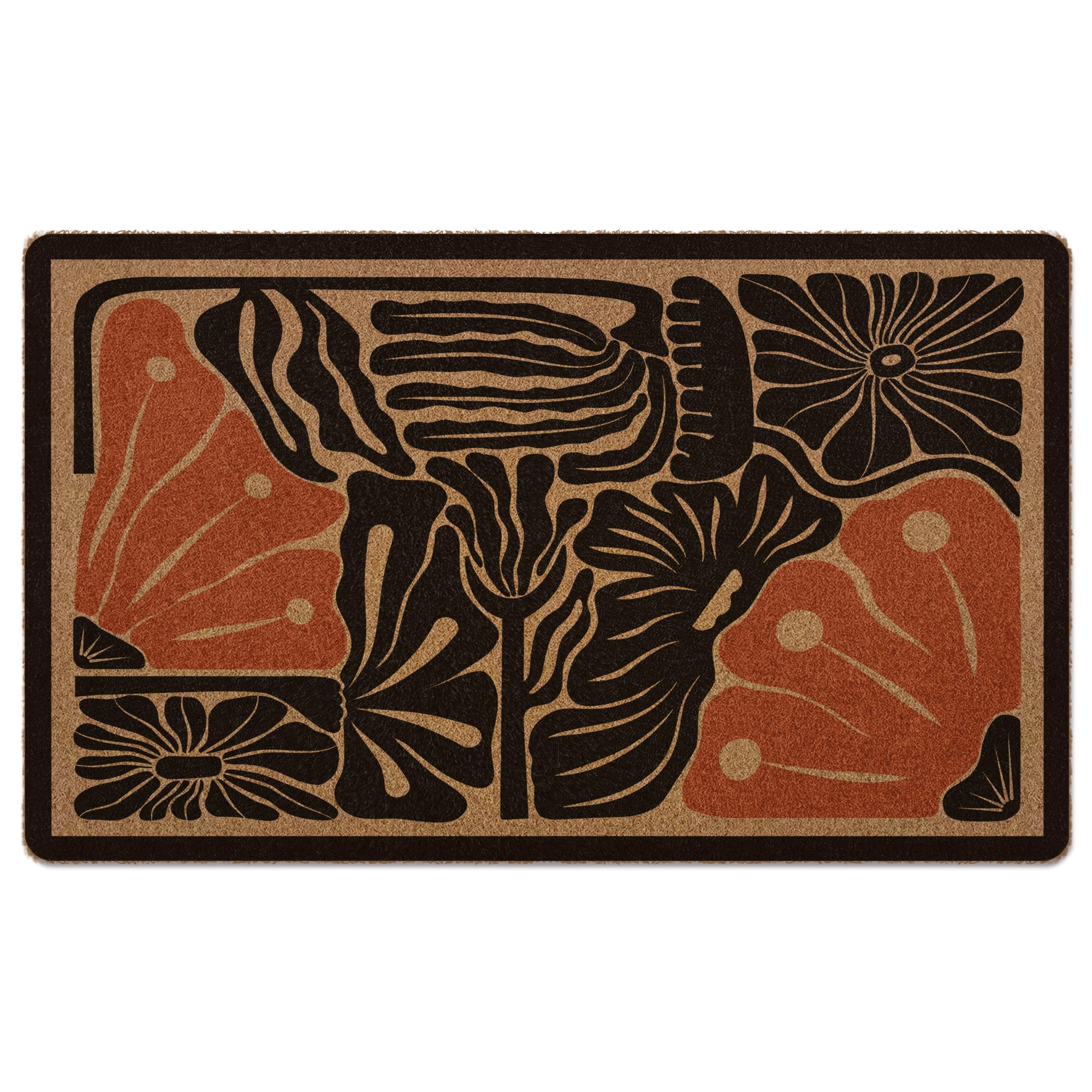 Photo 1 of XLDLIOO Boho Floral Door Mat, Boho Floral Doormat, Black Flower Welcome Front Door Mat Outside Indoor Outdoor Entrance, Botanical Artificial Coir Doormats Rugs for Patio Entry Home Decor, 30x17in