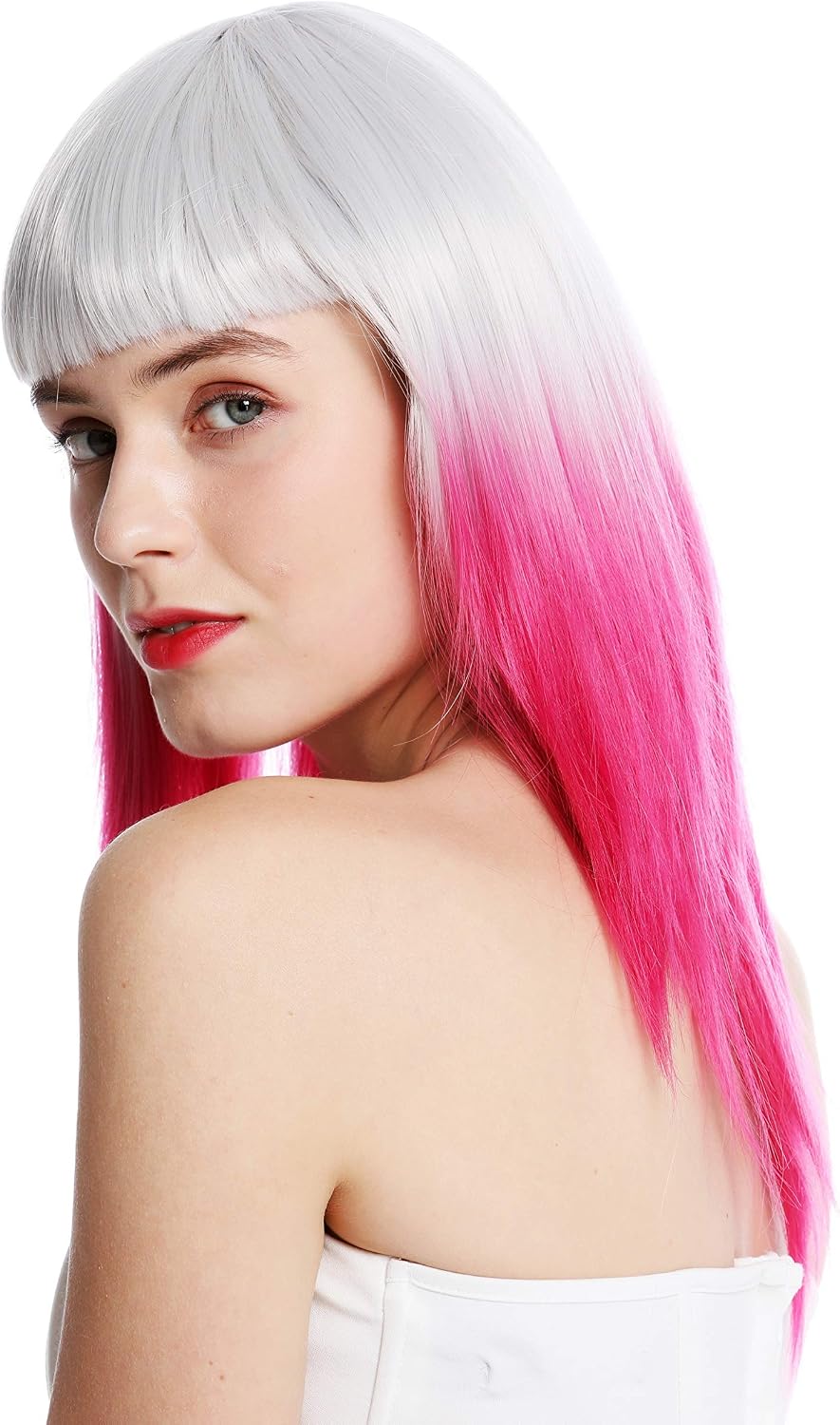 WIG ME UP, 8967-8CR60 women's quality wig cosplay long fringe sleek ombre mix light grey pink rose, Gray-pink mix (8CR60) - Image 4