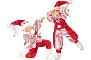 KI Store Poseable Christmas Elf Figures Set of 2 Red and White Christmas Elves for Xmas Decoration for Tree Wreath Shelf Fireplace Mantel