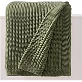 Chunky Knit Olive Green Throw Blanket 50"x60",Soft Cozy Thick Knitted Blanket for Couch Sofa Bed, Cute Decorative Throw for Living Room