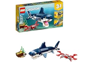 LEGO Creator 3 in 1 Deep Sea Creatures, Transforms from Shark and Crab to Squid to Angler Fish, Sea Animal Toys, Gifts for 7 Plus Year Old Girls and Boys, 31088