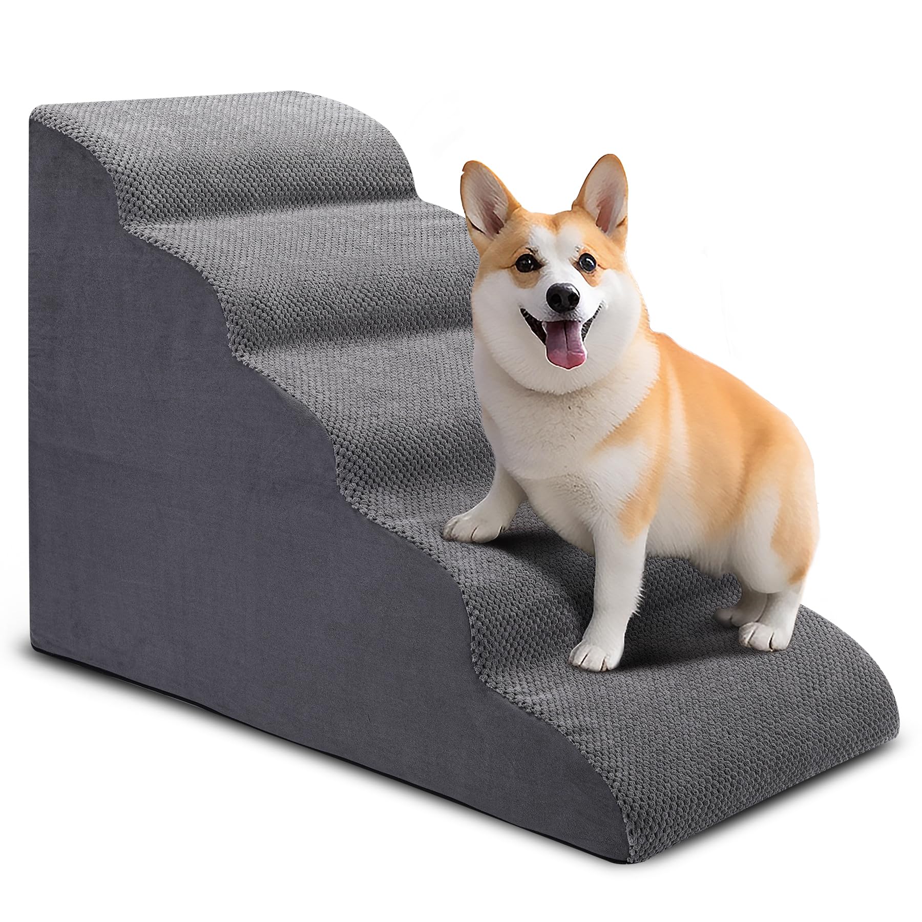 Photo 1 of CiWiVOKi Dog Stairs for Bed, 5 Tier Dog Steps for Couch and High Bed, Non-Slip Pet Stairs, 24" High Sofa Foam Ramp - Best for Small Pets, Older Cats with Joint Pain