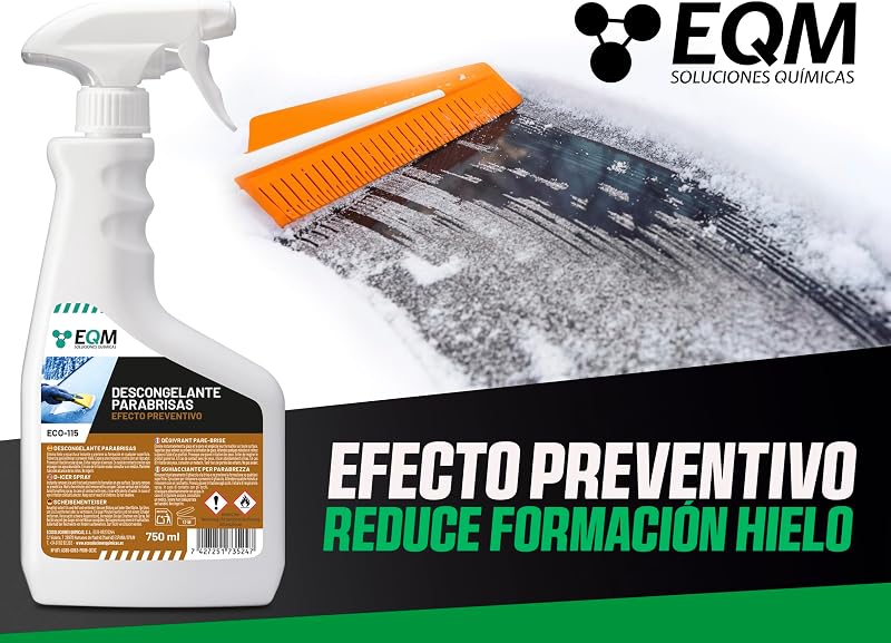 EQM - ECO-115 - Descongelante para Parabrisas - 2 X 750 ml - Elimina Hielo y Escarcha de Inmediato - Efecto preventivo, Reduce la formación de Hielo