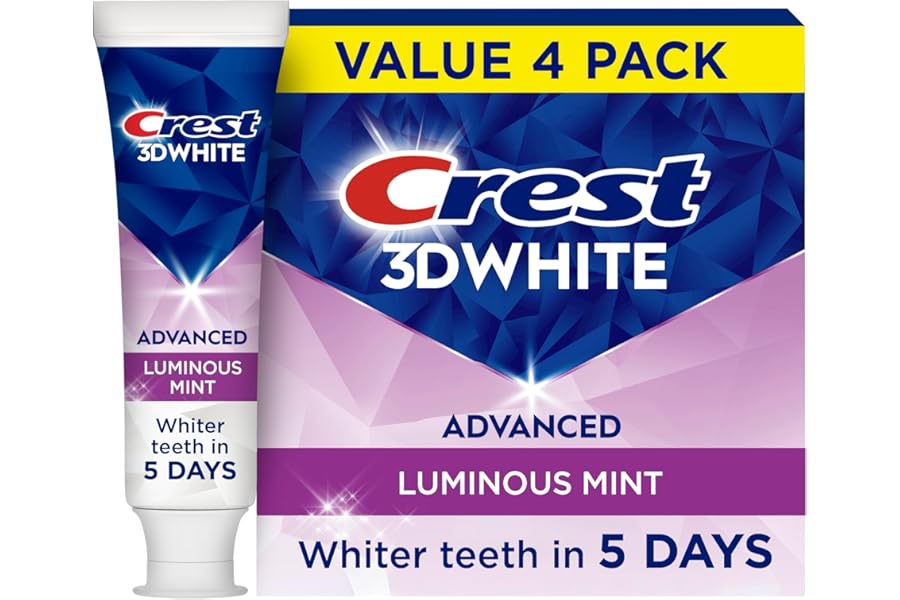 Crest 3D White Advanced, Teeth Whitening Toothpaste for Adults, 3.7 oz, 4 Pack, Cavity Protection Fluoride Toothpaste, Strengthens Enamel, Travel Size Toiletries