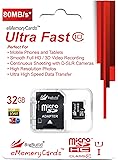 eMemoryCards 32GB Ultra Fast 80MB/s MicroSD Memory Card for Alcatel PIXI 4 (5) Mobile, SD Adapter included
