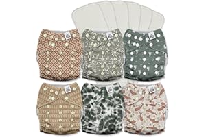 Mama Koala 3.0 Pocket Cloth Diapers for Babies with AWJ Lining, 6 Pack with 6 5-Layer Natural Cloth Diaper Inserts - Reusable and Washable Pocket Diapers(A-Calm Spring)