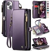 Defencase Compatible with iPhone 14 Plus Case Wallet with RFID Blocking Card Holder for Women Men, Soft PU Leather Magnetic Snap Flip Zipper Strap Wallet Phone Case Fit for iPhone 14 Plus 6.7", Purple