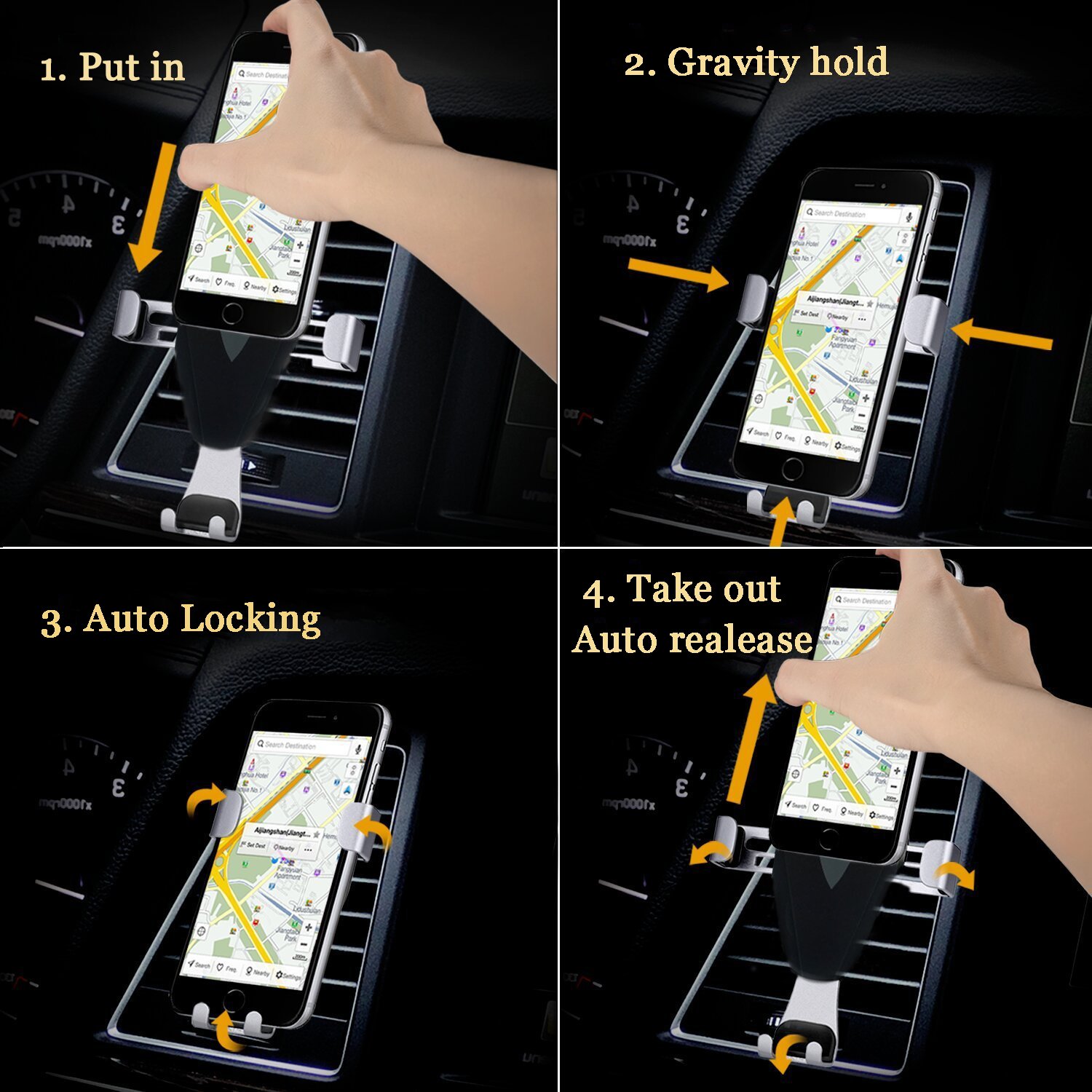 Universal Gravity Car Phone Mount 360 Degree Rotation Car Air Vent Phone Holder One-Handed Performance for iphone 7/7plus 6 6s, Samsung Galaxy S7 S6 & Other Smartphone