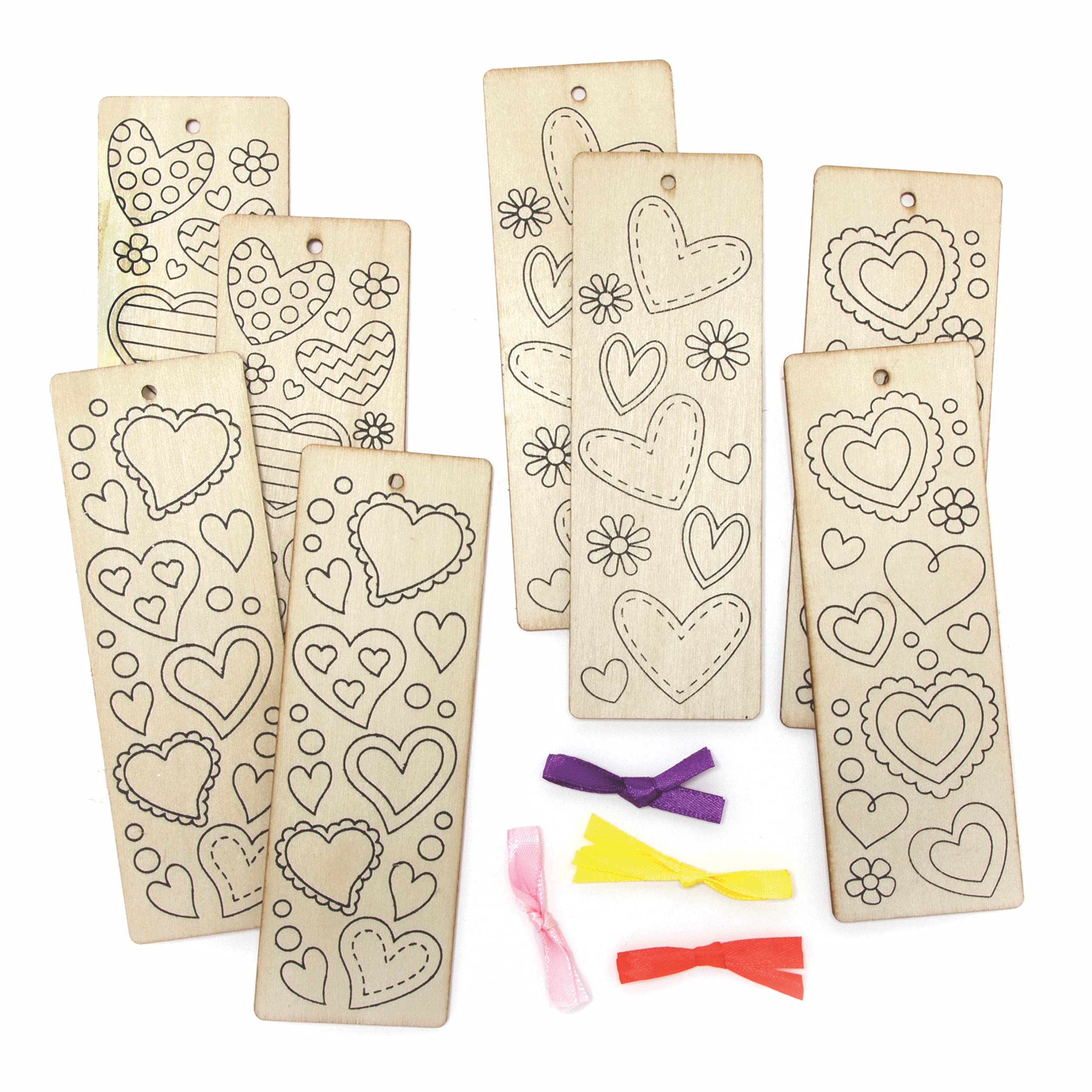Baker Ross AX689 Heart Bookmarks - Pack of 8, Blank Templates for Children to Design and Decorate, Great for Valentine’s Day Crafts