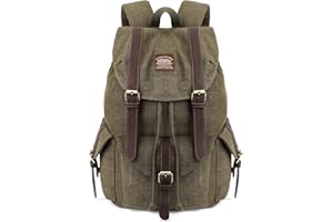 KAUKKO Vintage Canvas Backpack Outdoor Travel Hiking Rucksack bags(K1016-ARMY GREEN)