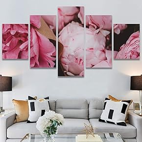 SIGNWIN 5 Panel Canvas Wall Art Pink Arrangement...
