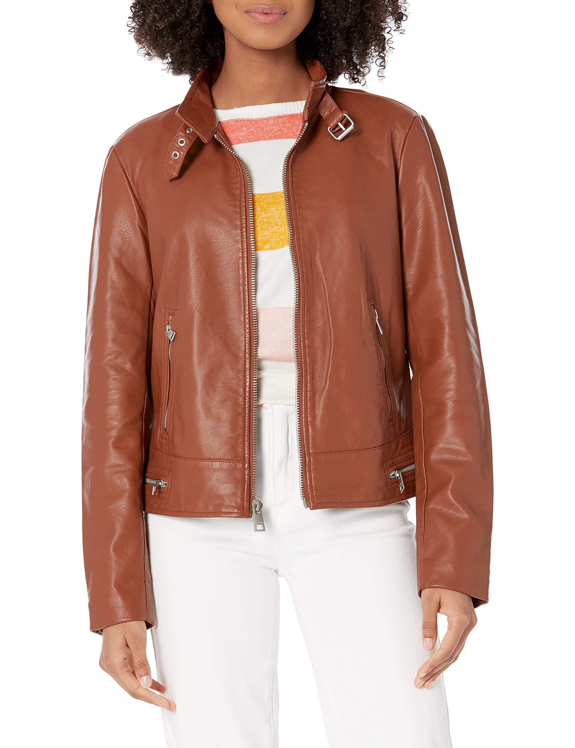 Levi's Women's Faux Leather Motocross Racer Jacket (Standard and Plus), Camel, X-Small Image