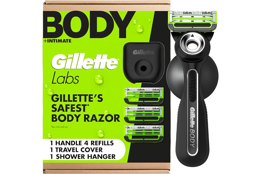 Gillette Labs Body + Intimate Razor For Men, Handle + 4 Blade Refills, Travel Cover