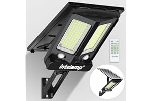 intelamp Solar Street Lights Outdoor Waterproof 3000LM 12500mAh Dual Motion Sensor Dusk to Dawn Security Floodlight Lamp Outside, LED Flood Lighting Exterior with Remote for Parking Lots Patio Yard