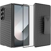 Ailiber for Samsung Galaxy Z Fold 6 Case, Holster, Screen Protector-Black | Belt Clip Holder, Stand Stick, Slim Shockproof Hard Pouch, Shell Slide, Full Body Rugged Protective Woven Cover for Men