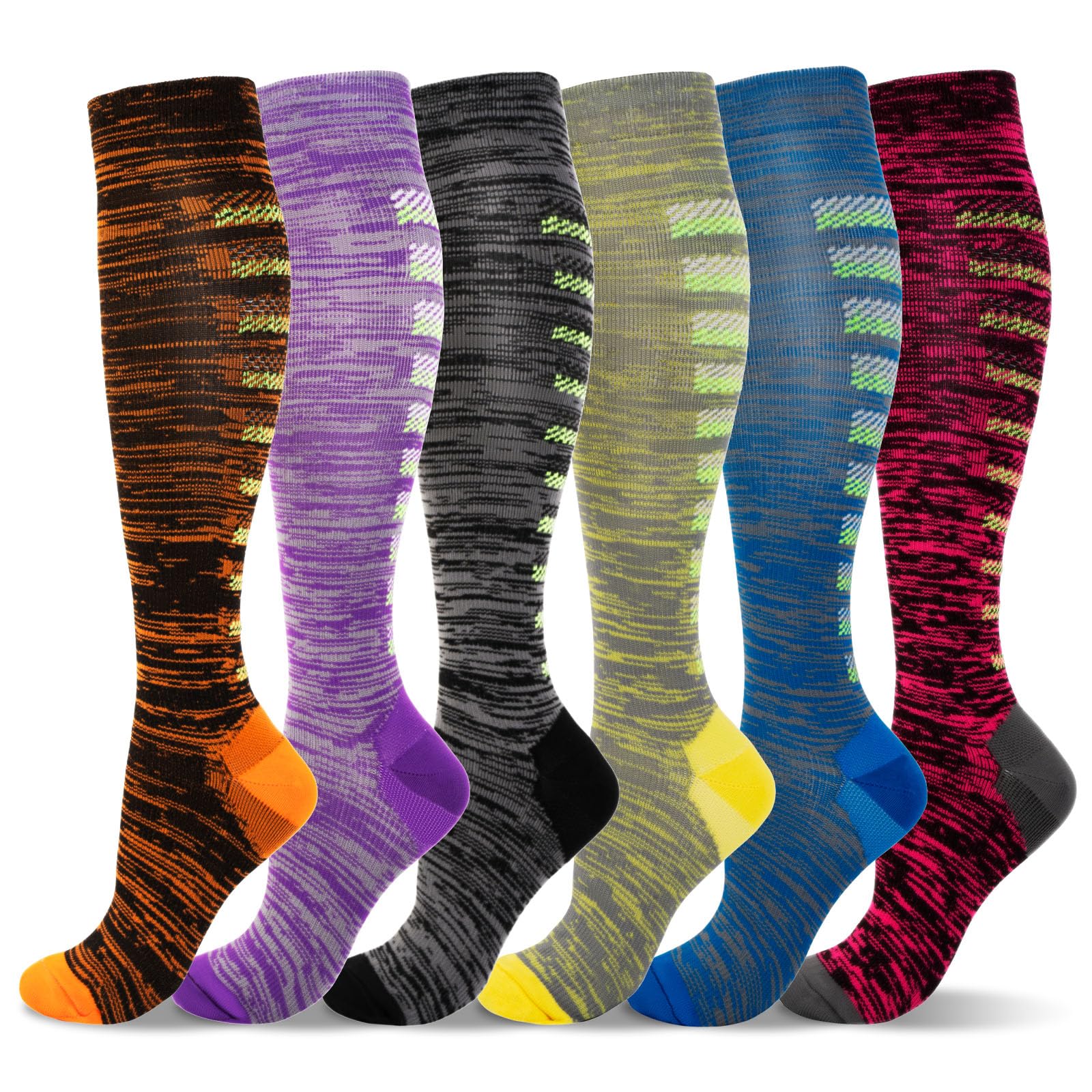 LEOSTEP 6 Pairs Compression Socks for Men & Women, Everyday Support for Travel, Work & Active Lifestyle, Comfortable Breathable Stockings Hiking Travel & Flight Socks — image 1