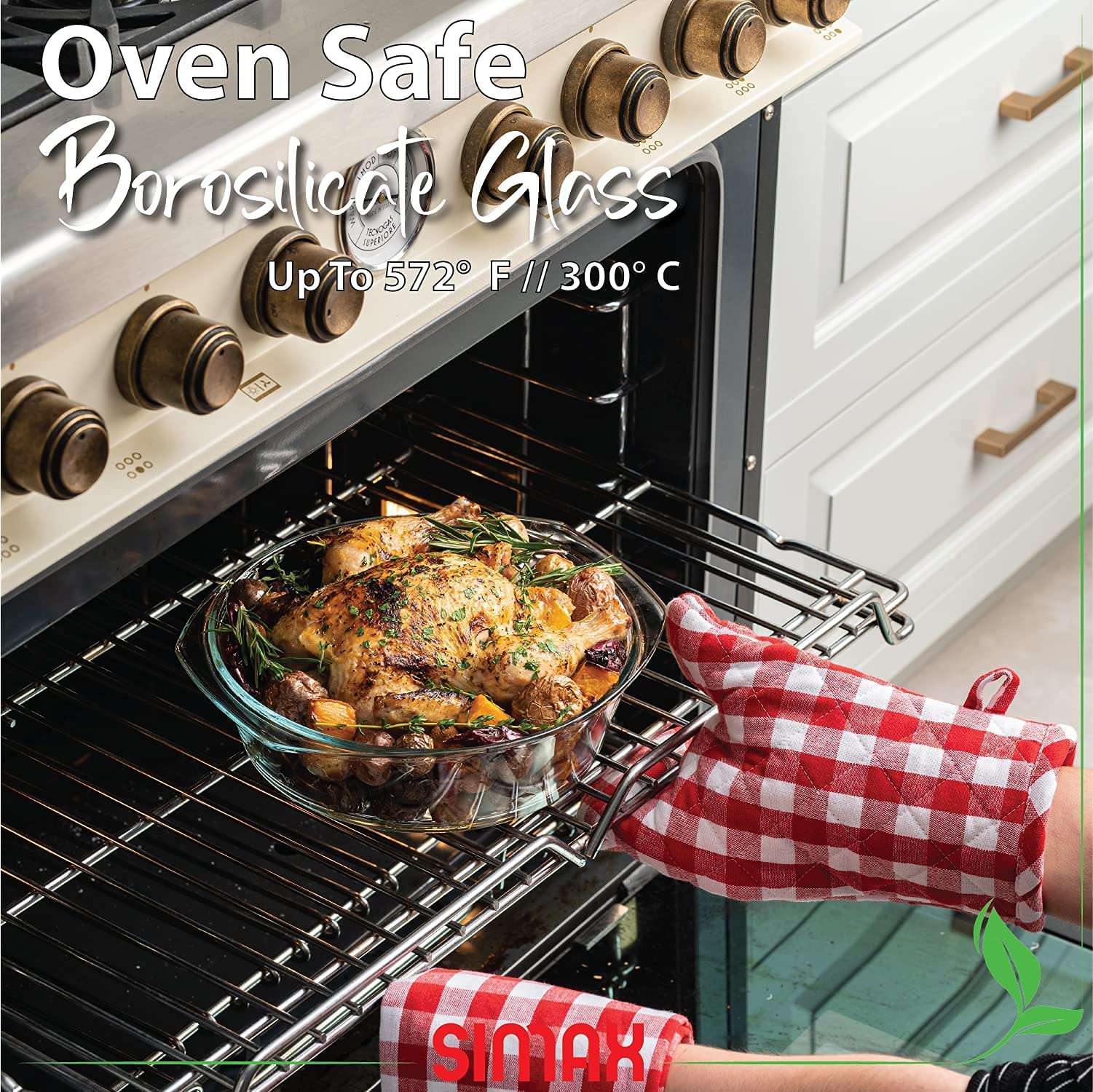 Simax Casserole Dish For Oven, Glass Baking Dish With Lid, Ridged Design for Low Fat Cooking, Microwave, Oven, and Dishwasher Safe Cookware, Borosilicate Glassware, 2.6 Qt. Round Baking Dish