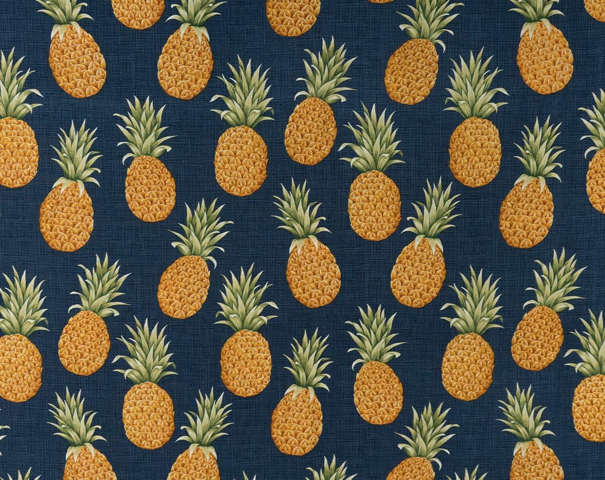 Trendtex Fabrics Hawaiian Tropical Pineapples Navy Cotton Poplin by The Yard