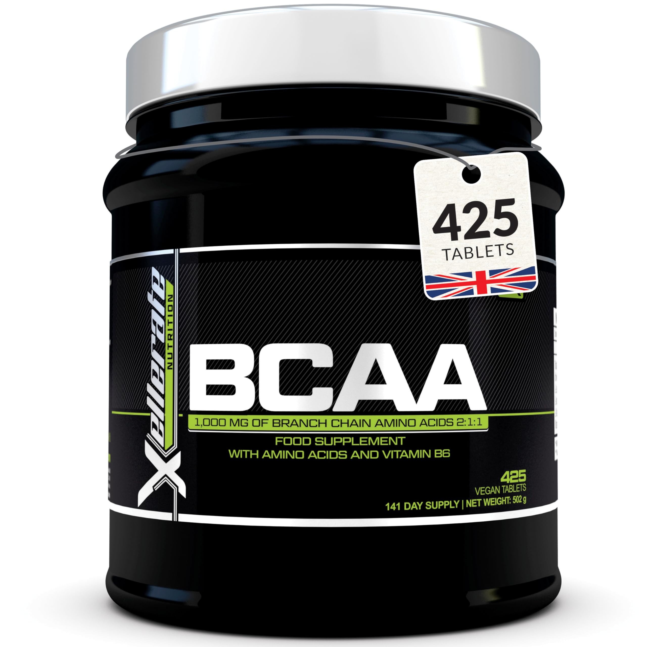 BCAA Amino Acid Tablets - 3000mg per Serving - 425 Vegan Tablets not Capsules or Powder - Supplement with Vitamin B6 2:1:1 - Made in the UK - Xellerate Nutrition
