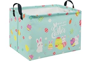 HIYAGON Rectangular Easter Basket Baby Boy Basket Kids Toy Storage Bin Organizer Box Easter Room Decor(Happy Easter)