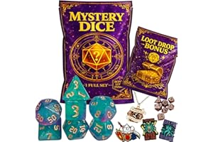 DND Mystery Dice Set, 7 Polyhedral RPG Dice + Random Loot Bag Reward, Gift for RPG Player, DM & Dice Goblin,Tabletop Games (1