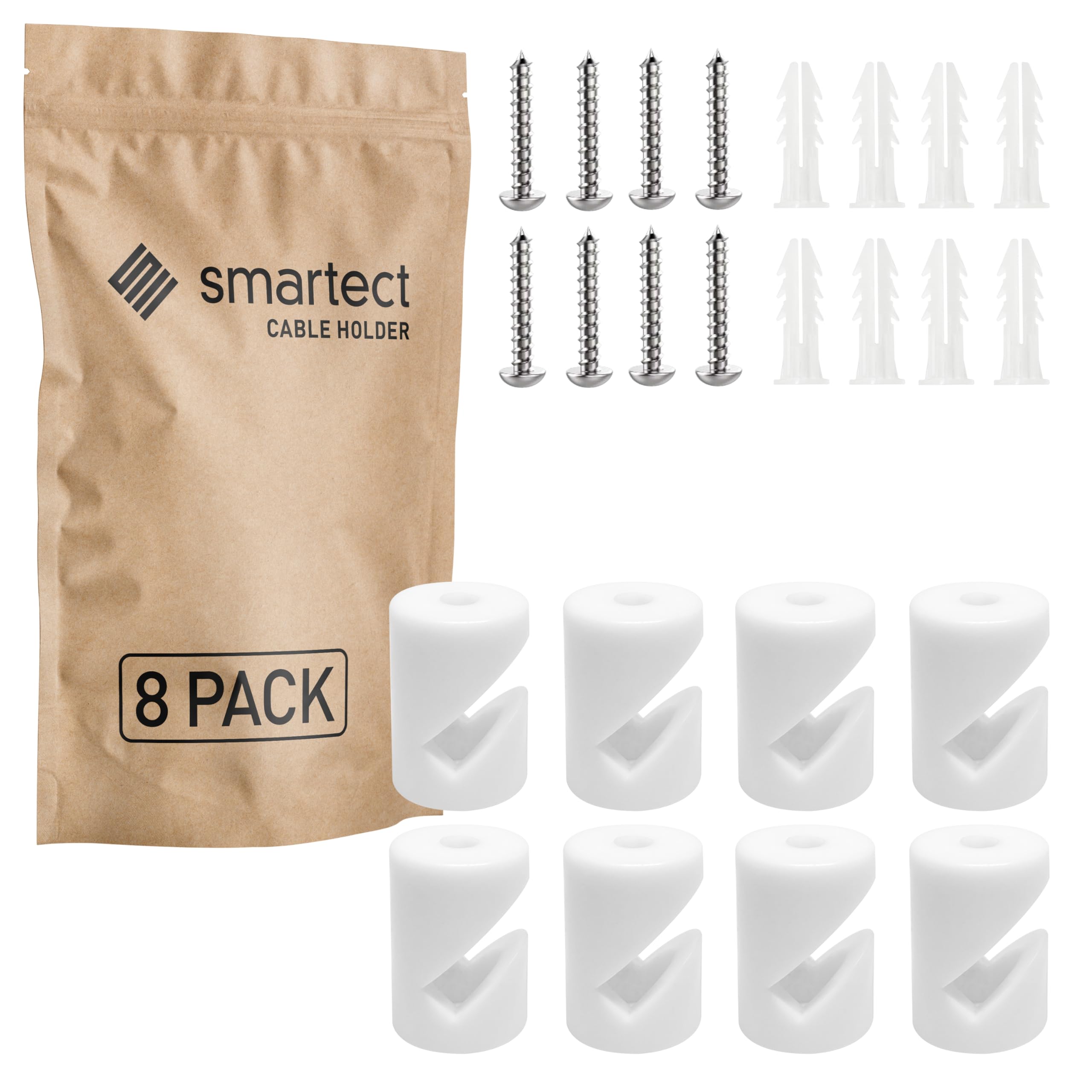 smartect Wall and Ceiling Pins [8 Pieces, White] Cable Decentralizer with wall Plugs and Screws Included, Ceiling Light Hook for Your DIY Project