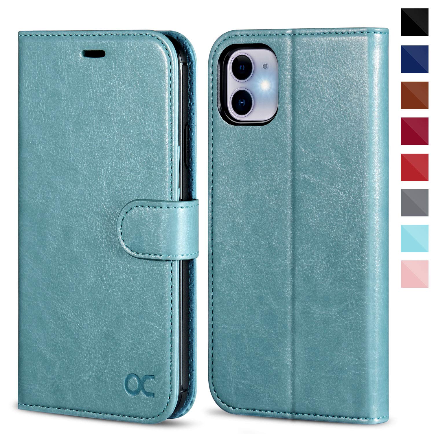OCASE for iPhone 11 Case, PU Leather Wallet, Magnetic Flip Folio Cover with Card Holders, Shockproof TPU, and Kickstand for 6.1 Inch iPhone 11, Mint Green