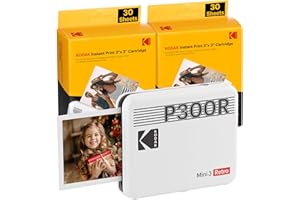 KODAK Mini 3 Retro 4PASS Portable Photo Printer (3x3 inches) Initial 8 Sheets + 60 Sheets Bundle, White