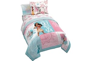 Jay Franco Disney Moana Full Comforter Set – Tropical Patchwork 7 Piece Bedding Features Pua and HEI HEI -Includes Sheet Set 