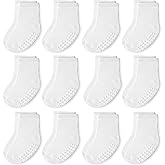 JAKIDAR 12 Pack Baby Toddler Socks Non Slip Grip Cotton Crew Socks for Boys Girls Infants Kids