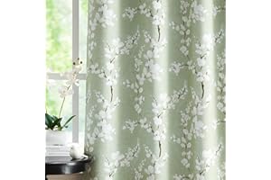 FMFUNCTEX Green White Blackout Curtains Floral