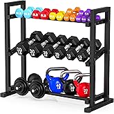 LarFaFa 3-Tier Adjustable Dumbbell Rack, Weight Rack for Home Gym Storage, Heavy Duty Weight Stand for Dumbbells, Kettlebells &amp; Free Weights, Space-Saving Dumbbell Rack Stand Only(Up to 450LB Capacity)