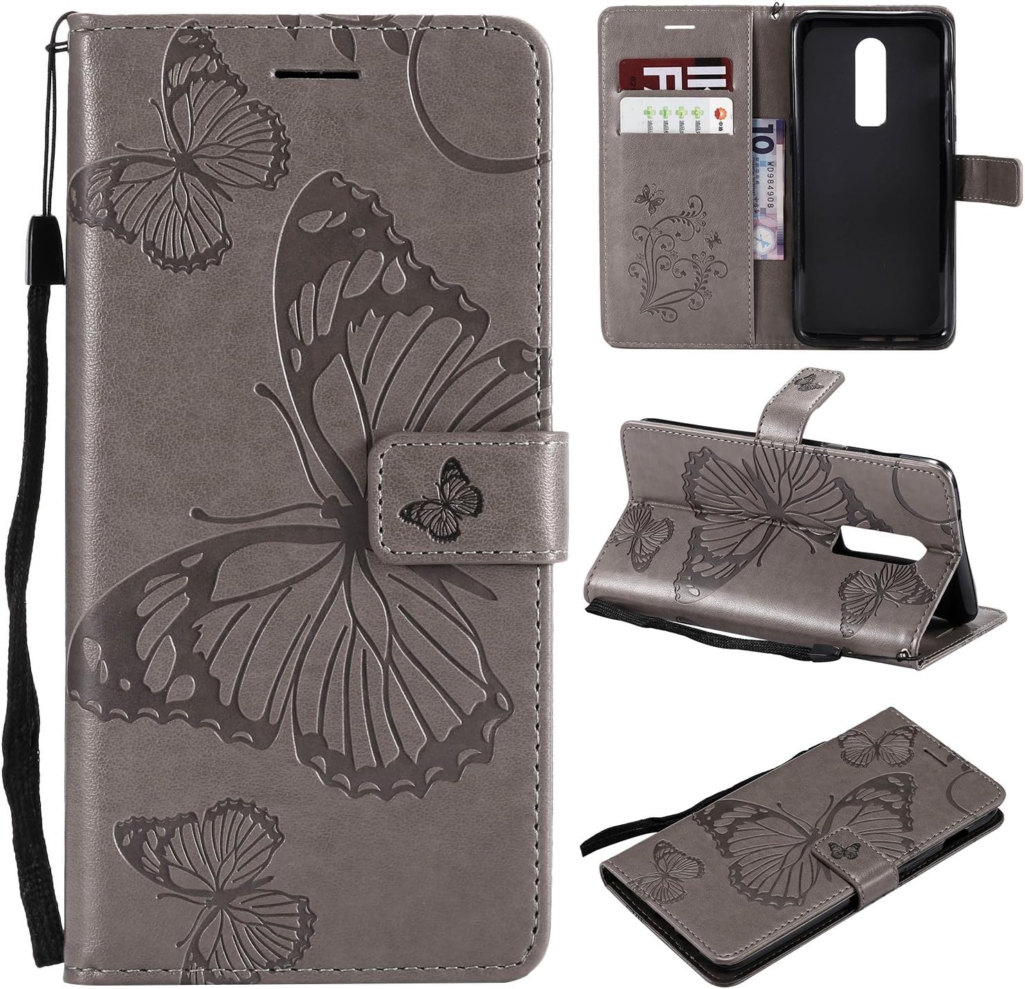 OnePlus 6 Phone Case,OnePlus 6 Leather Flip Case,OnePlus 6 Wallet Case,AIFENG OnePlus 6 PU Leather Wallet Case Folio Cover with Card Holder,Stand and Wristlet for OnePlus 6 (D-Gray)