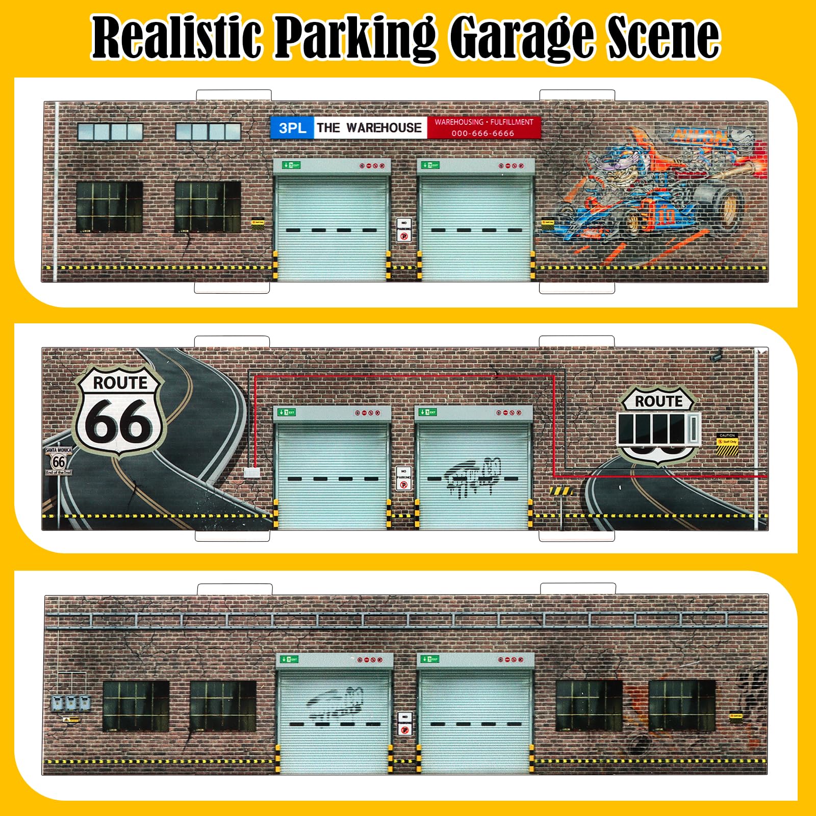 Saichotoy Storage for Hot Wheels: Toy Car Parking Garage Diorama with Lights - Freestanding Display Case for 1/64 Scale Diecast Cars with 4 Levels 24 Spots Maximum 40 Cars