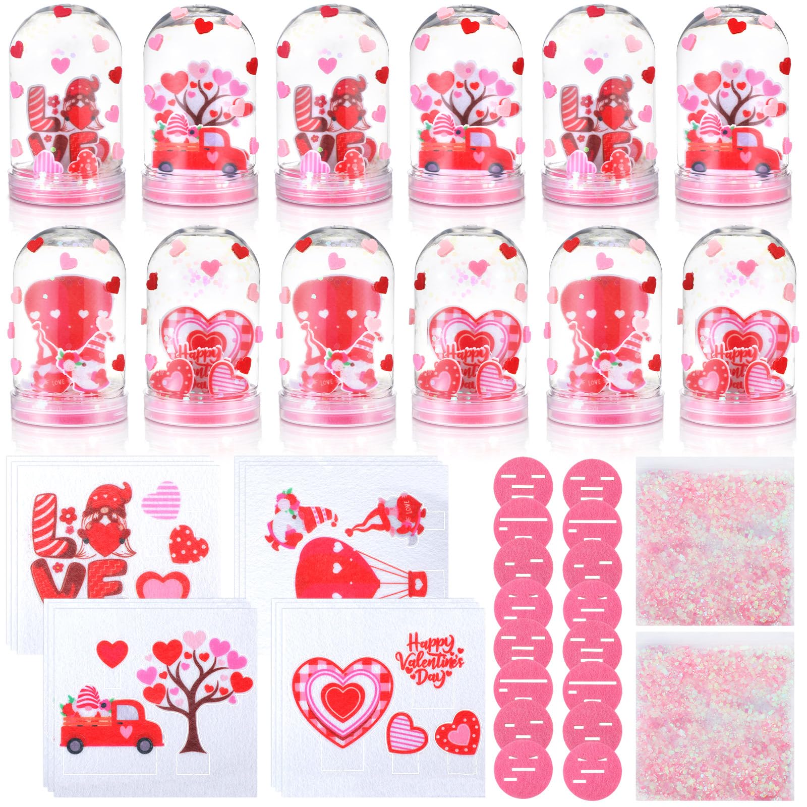 Photo 1 of Shappy 12 Set Valentine's Day Snow Globe Craft Kit DIY Make Your Own Plastic Glitter Heart Gnome Snow Globes Kit for Valentine's Day Home Activities