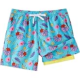 LIBREDGE Boys Swim Trunks Little Boys Stretch Swim Shorts Kids Bathing Suit with Compression Boxer Liner Quick Dry 5-12Y