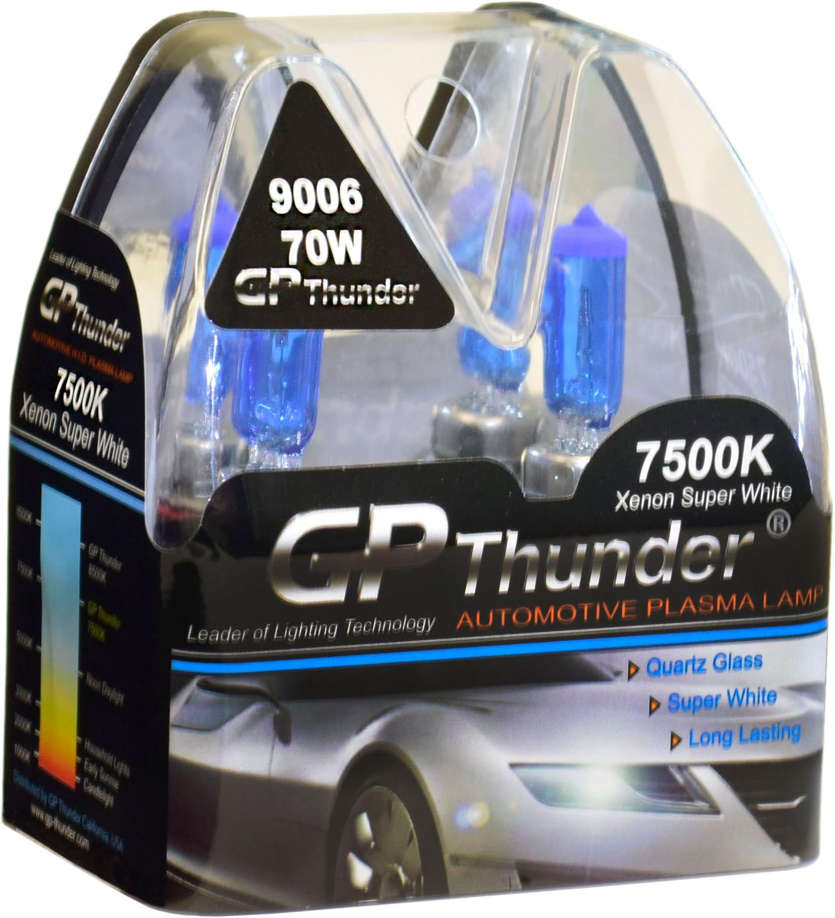 GP Thunder GP75-9006 Super White 9006 (HB4) 12V 70W Halogen Xenon Bulb with Quartz Glass (High Wattage 7500K 2 Bulbs)